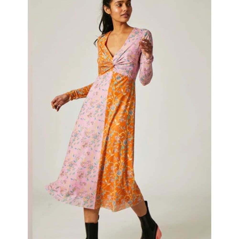NWT FREE PEOPLE Rachel Antonoff Olivia Mesh Dress Pink Orange Floral Women's 4